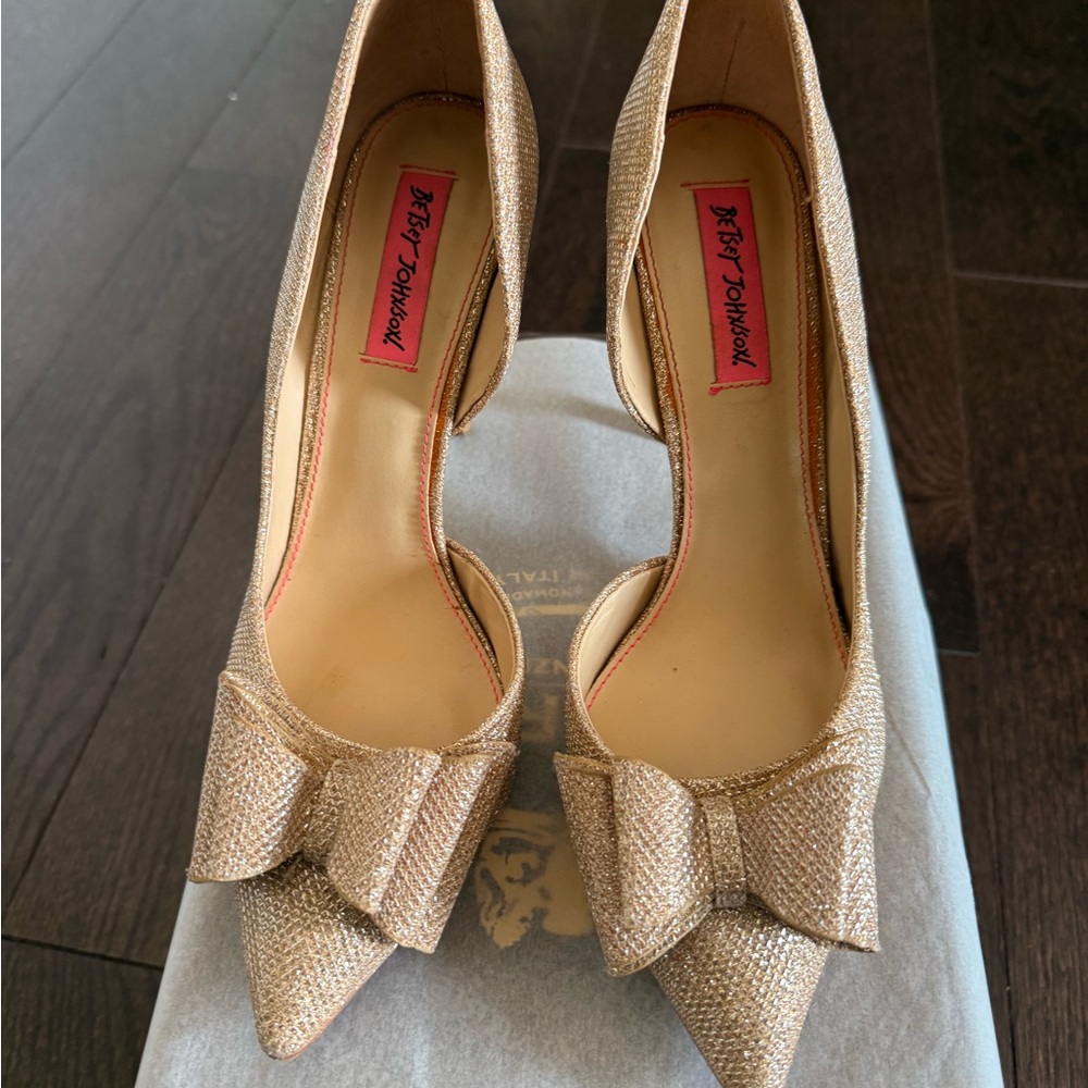 Betsey Johnson Glittering Gold Heels with Bow